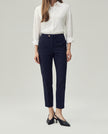Elena Trousers in Dark Navy Check on model, lower body front styling view
