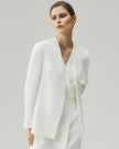 V-Neck Blazer in Almond White, showing the clean open neckline