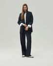 Straight-Leg Trousers in Charcoal Grey, full-length front view styled with a blazer