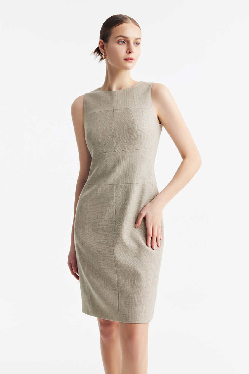 LC CURIE™ Apricot Granular Texture Diamond-ratio Tailoring Dress