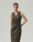 Wrap Dress in Warm Tea Brown, highlighting the overlapping front and waist belt