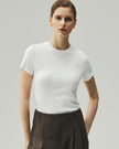 Fitted T-Shirt in White on model, close-up front view