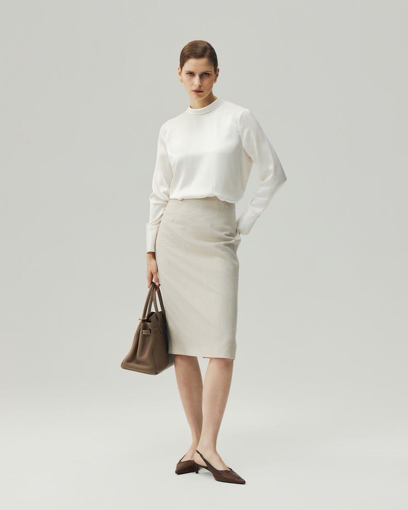 Tie-Neck Satin Blouse Cloud White