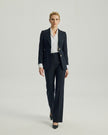 Dom Blazer in Dark Navy Check on model, full-length front styling view