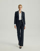 Dom Blazer in Dark Navy Check on model, full-length front styling view