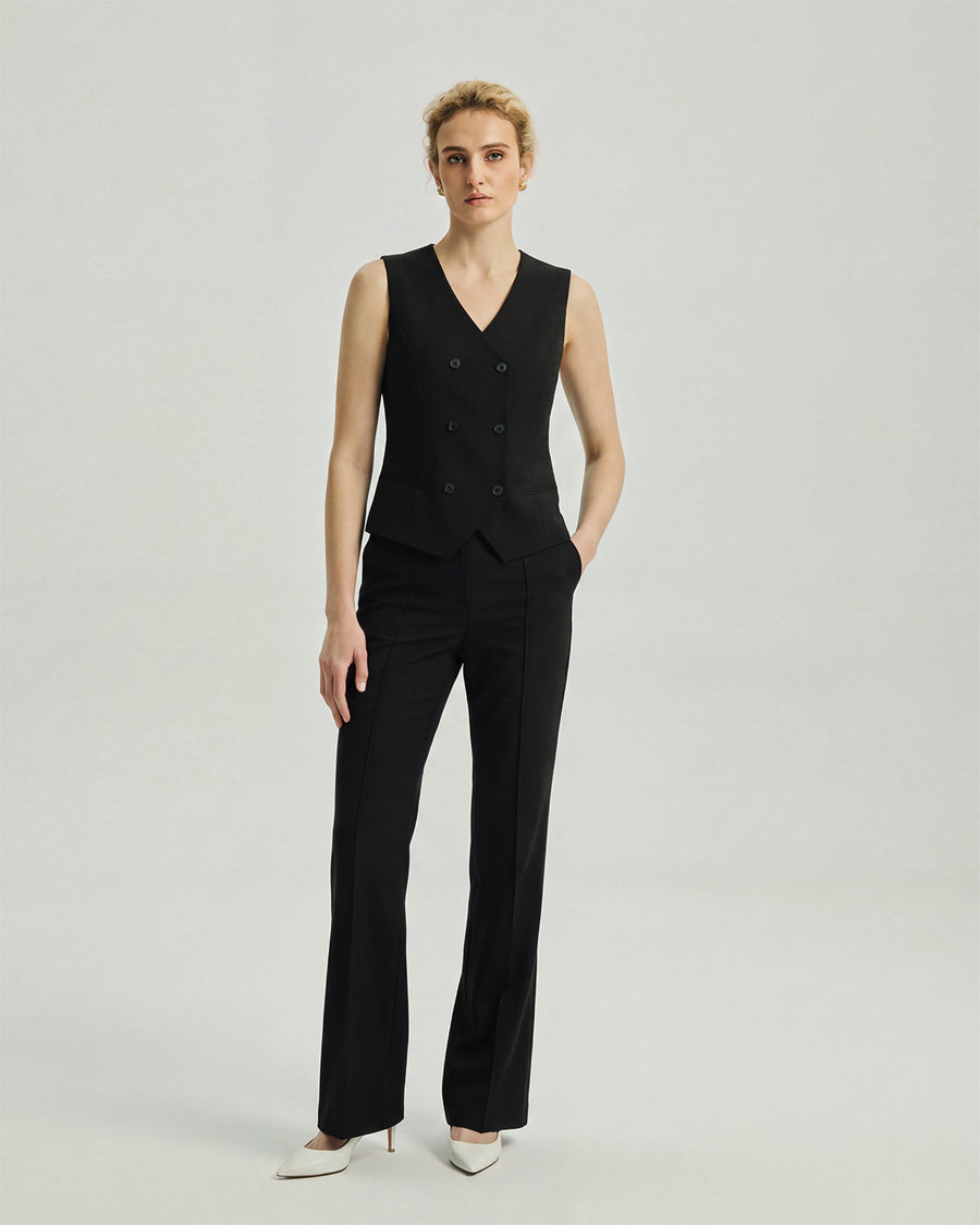 Gandi Trousers in Black on model, full-length front styling view