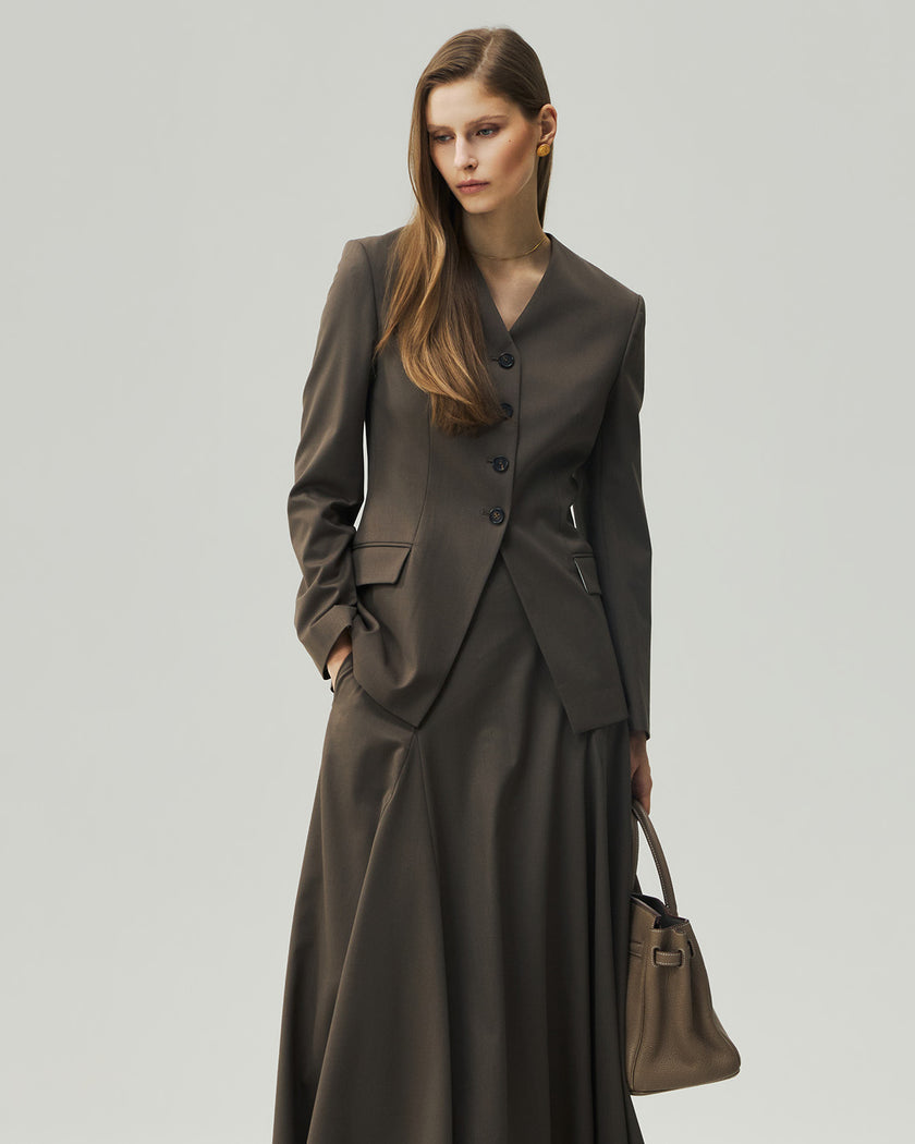 Sculpted V-Neck Jacket Warm Tea Brown