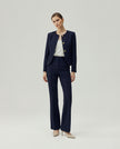 Textured Navy Gabri Jacket styled with matching trousers, full-length front view
