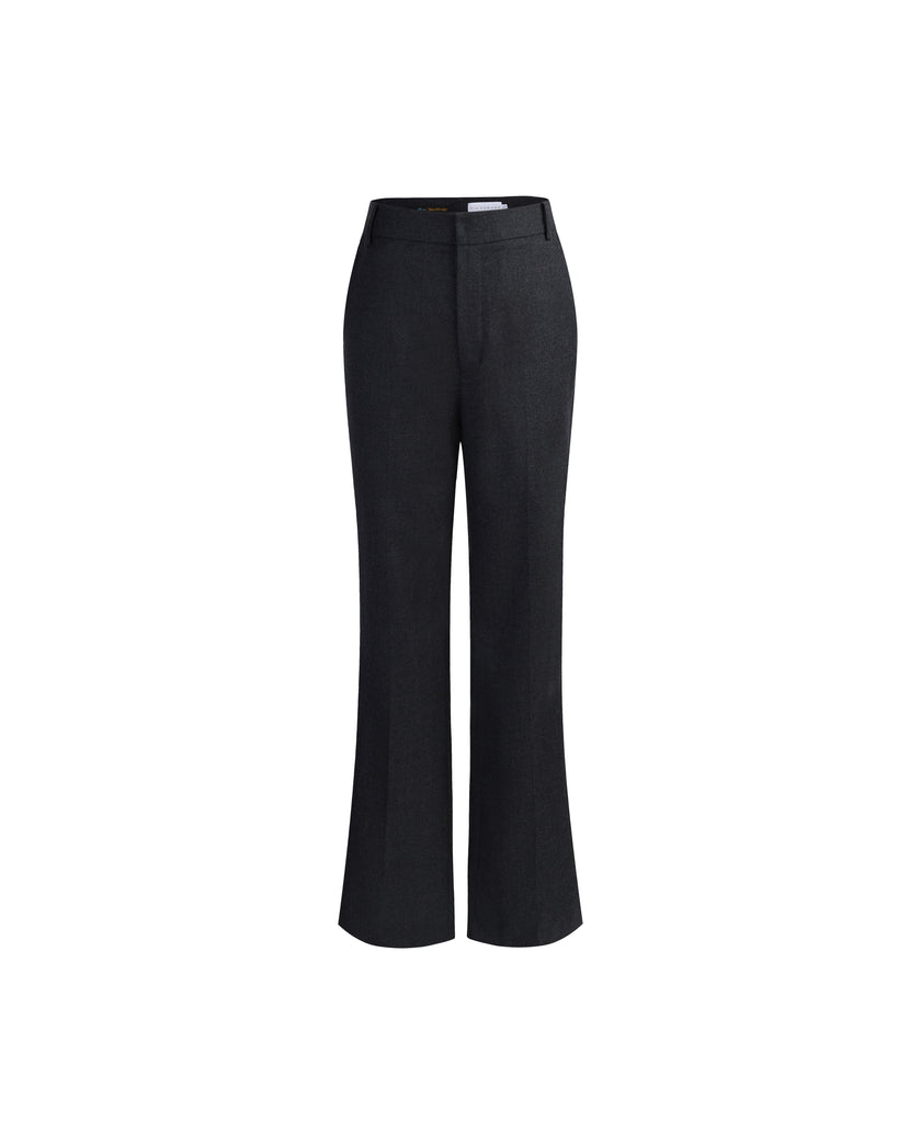 Ecole charcoal grey high-rise wool trousers with a straight leg and subtle flare