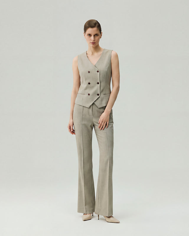 Textured Apricot Teresa Vest styled with matching trousers, full-length front view