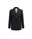Kai charcoal grey double-breasted wool blazer with peak lapels and flap pockets
