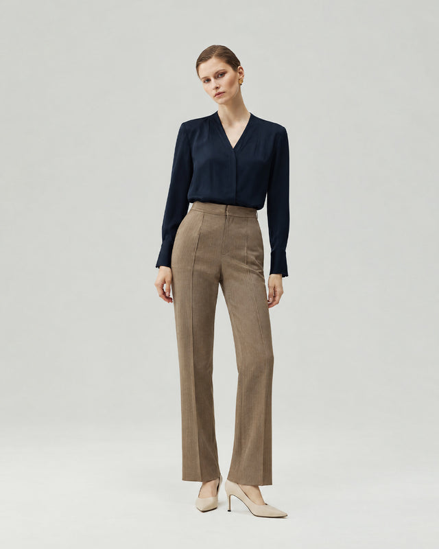 Riva Shirt in Deep Navy on model, full-length front styling view