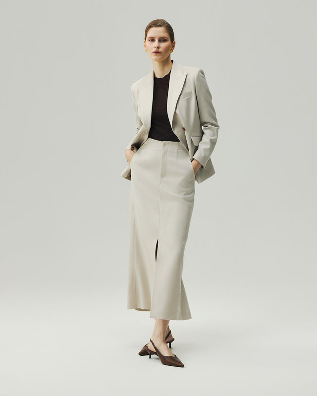 High-Waisted Skirt Textured Oatmeal