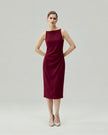 Midi Dress in Burgundy on model, full-length front view highlighting the slim midi silhouette