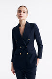 LC ACE™ Loyal Navy Blue Subtle Grid Double-breasted Blazer