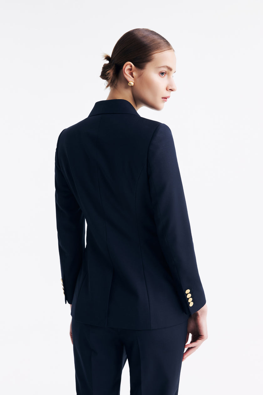 LC ACE™ Loyal Navy Blue Subtle Grid Double-breasted Blazer