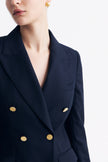 LC ACE™ Loyal Navy Blue Subtle Grid Double-breasted Blazer