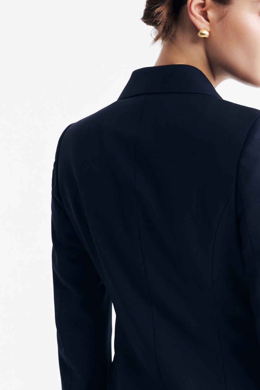 LC ACE™ Loyal Navy Blue Subtle Grid Double-breasted Blazer