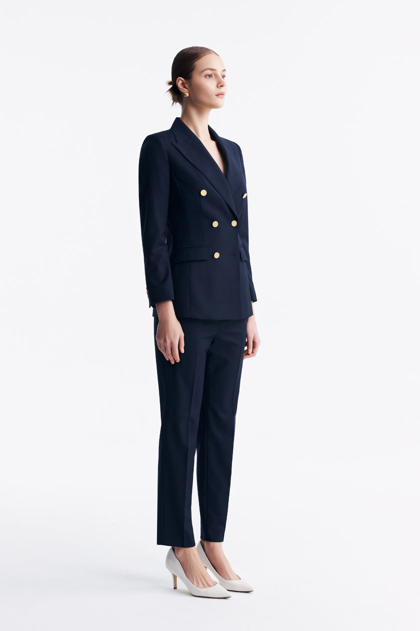 LC ACE™ Loyal Navy Blue Subtle Grid Double-breasted Blazer