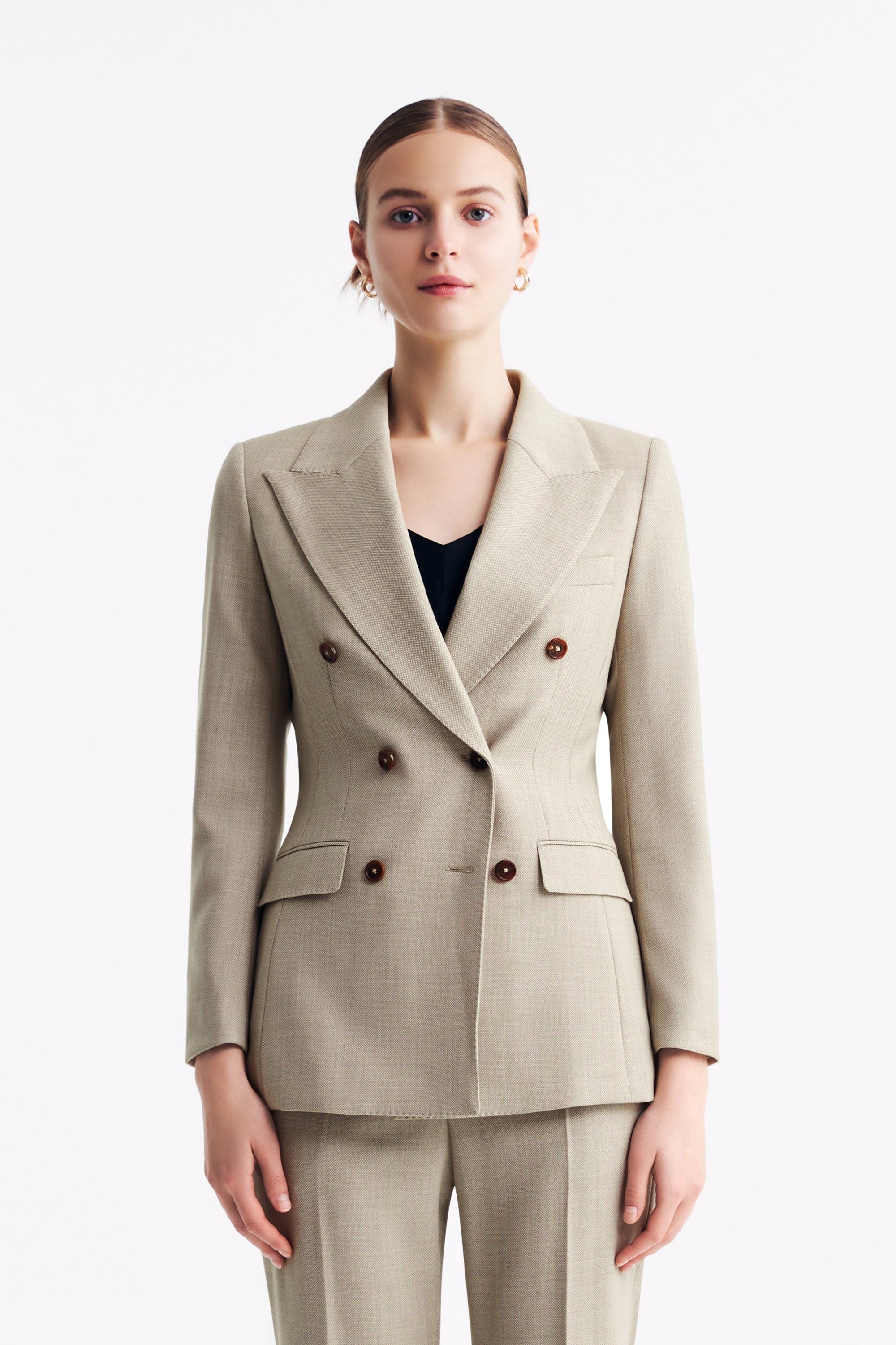 TieForHer - LC ACE™ Peak Lapel Double-breasted Blazer - Apricot - Blazer