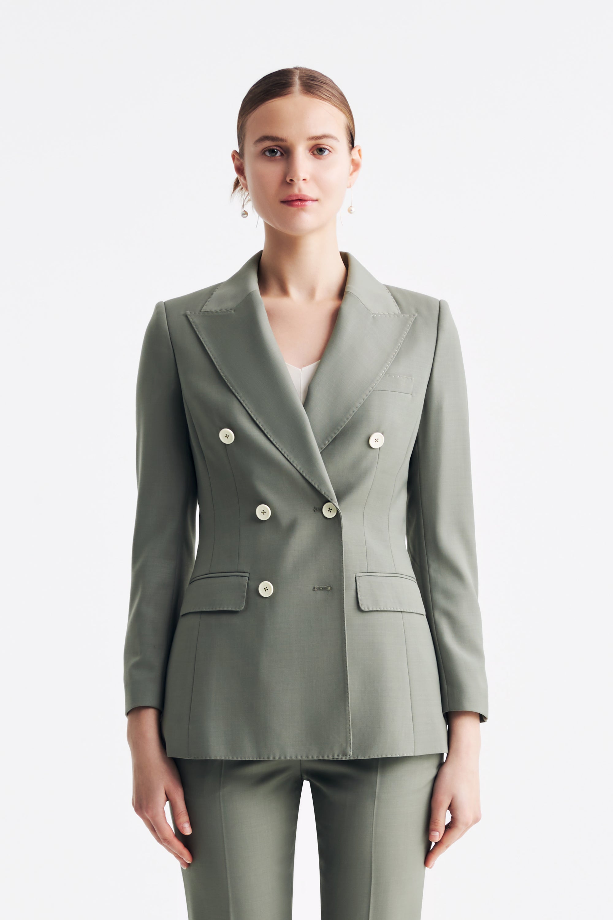 TieForHer - LC ACE™ Peak Lapel Double-breasted Blazer - Cinnamon Green - Blazer