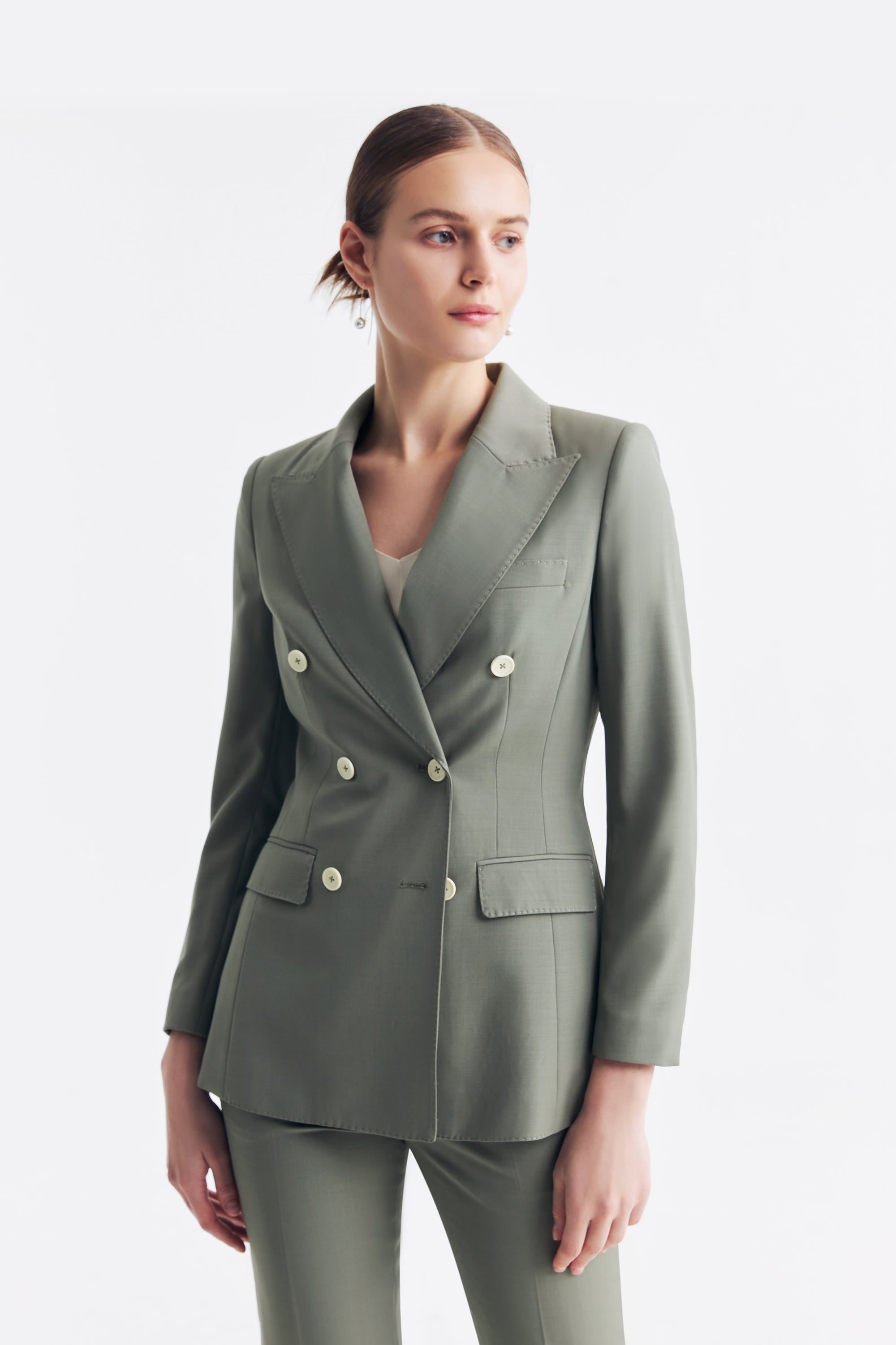 TieForHer - LC ACE™ Peak Lapel Double-breasted Blazer - Cinnamon Green - Blazer