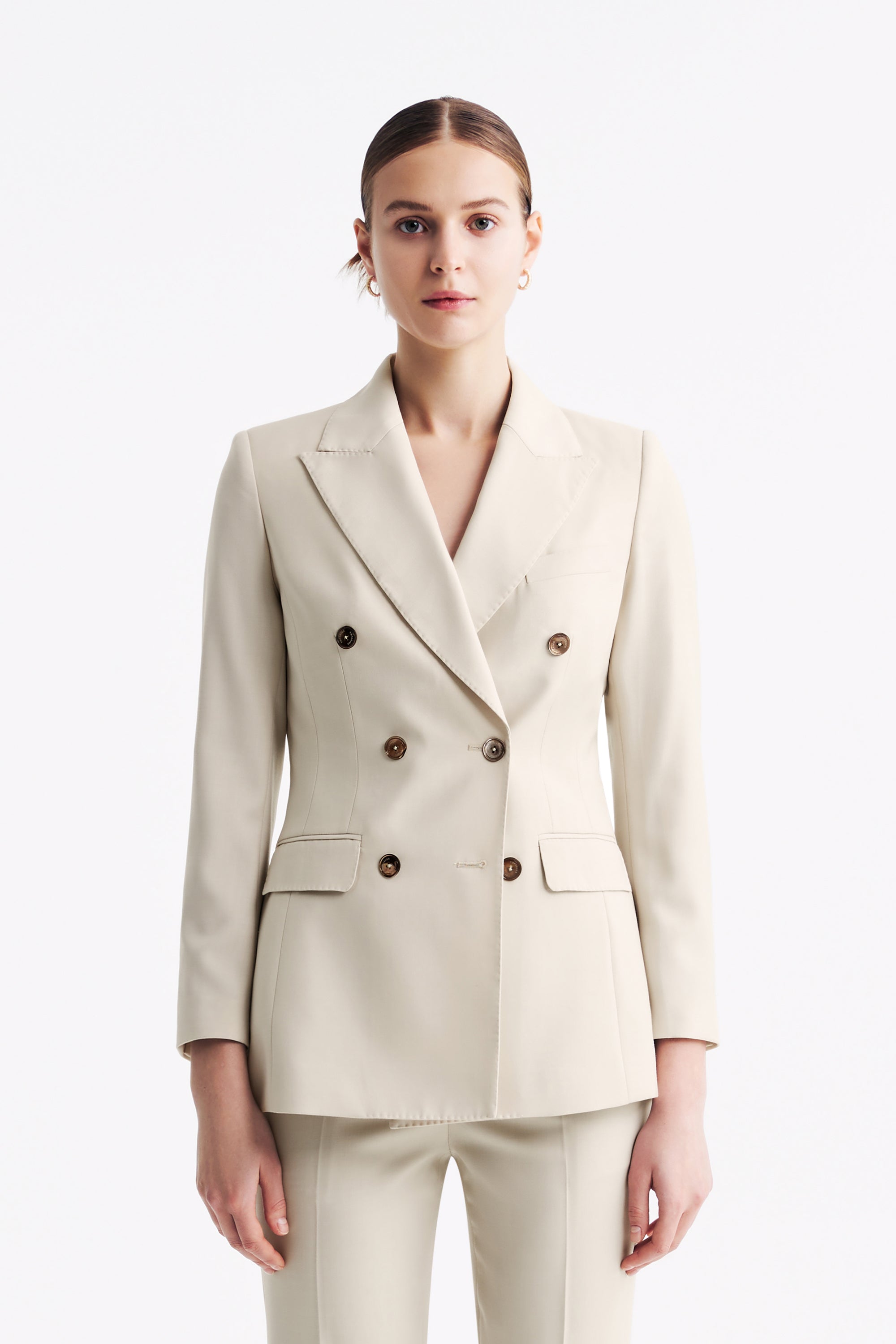 TieForHer - LC ACE™ Peak Lapel Double-breasted Blazer - Oatmeal - Blazer