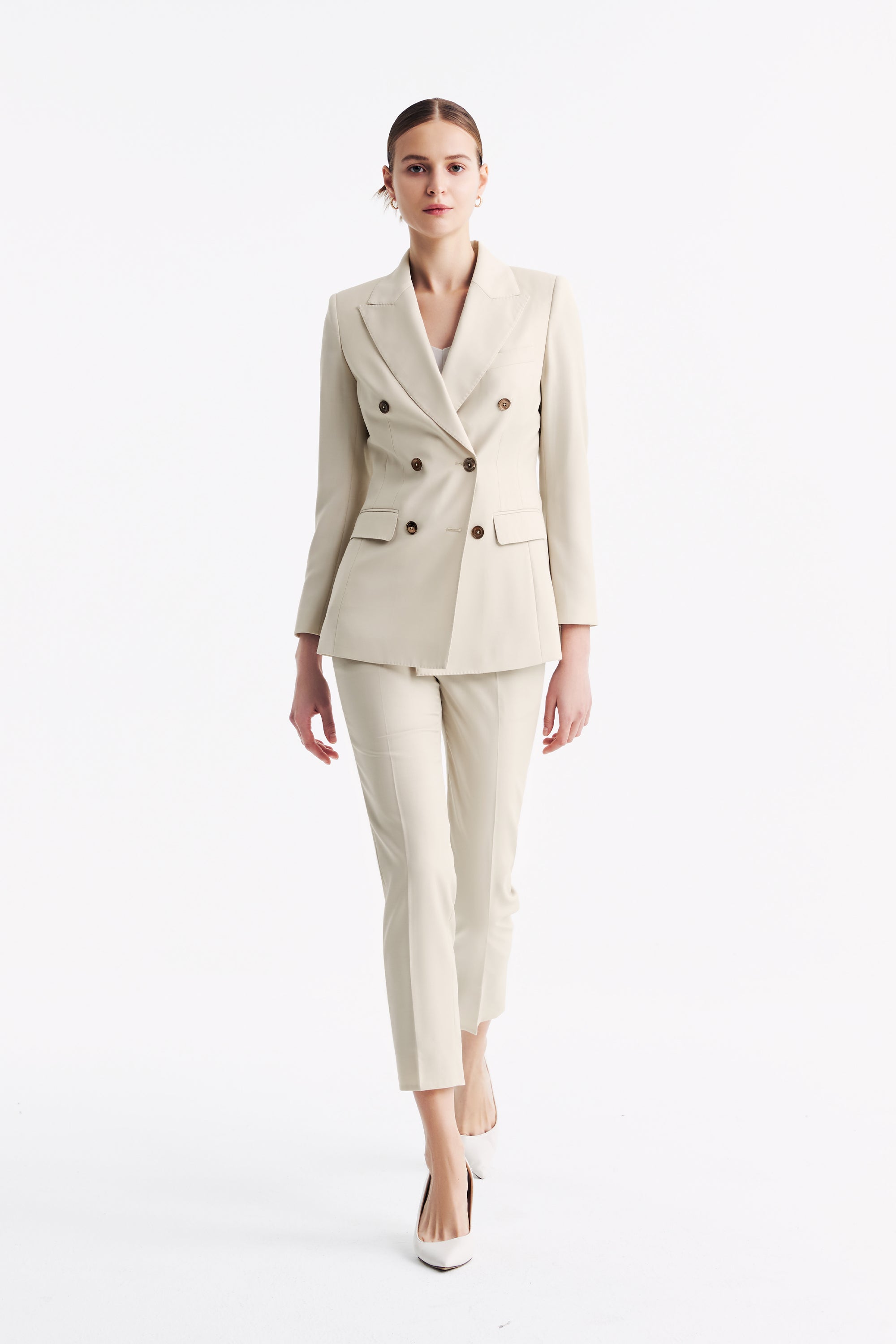 TieForHer - LC ACE™ Peak Lapel Double-breasted Blazer - Oatmeal - Blazer