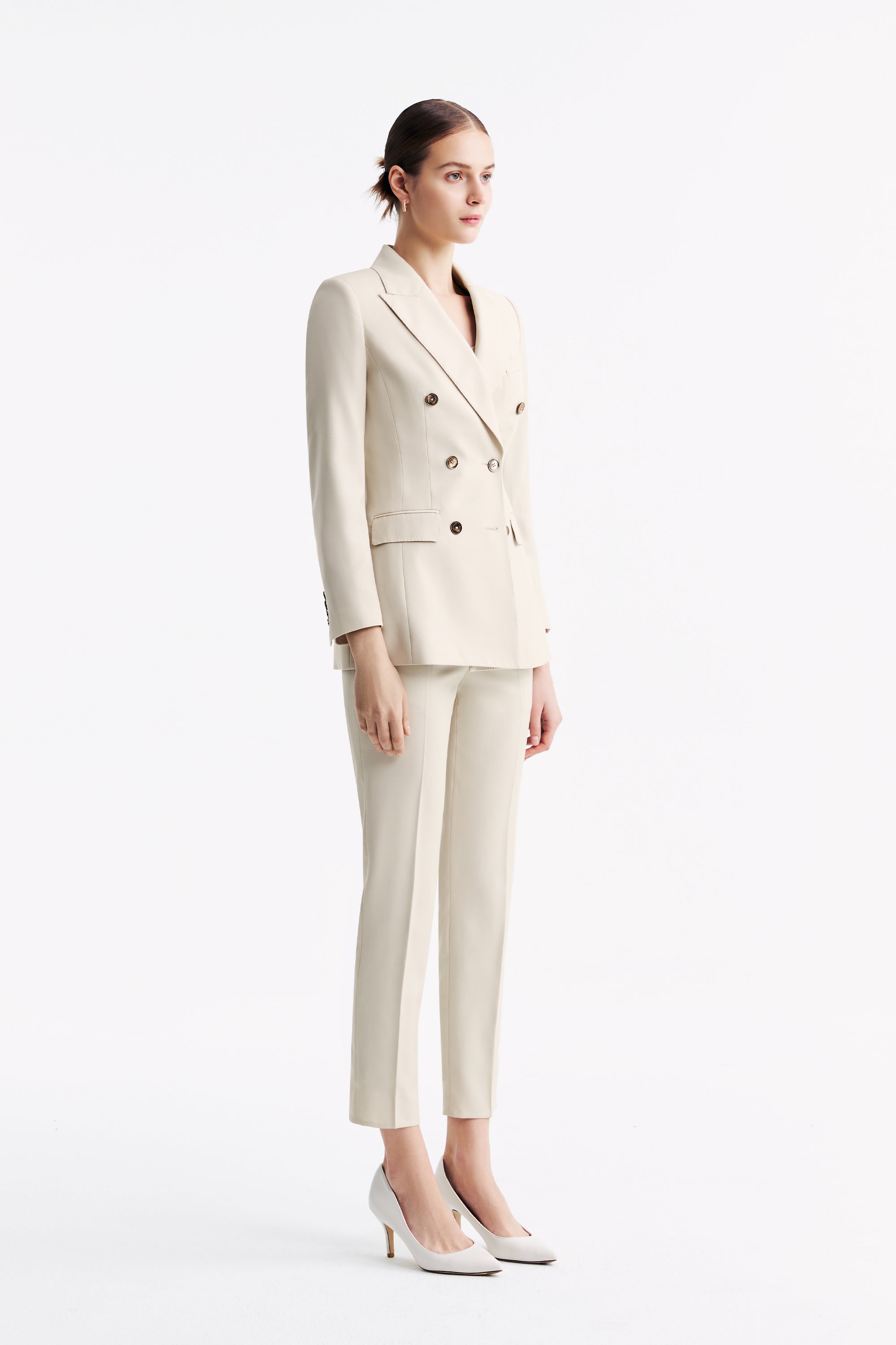 TieForHer - LC ACE™ Peak Lapel Double-breasted Blazer - Oatmeal - Blazer