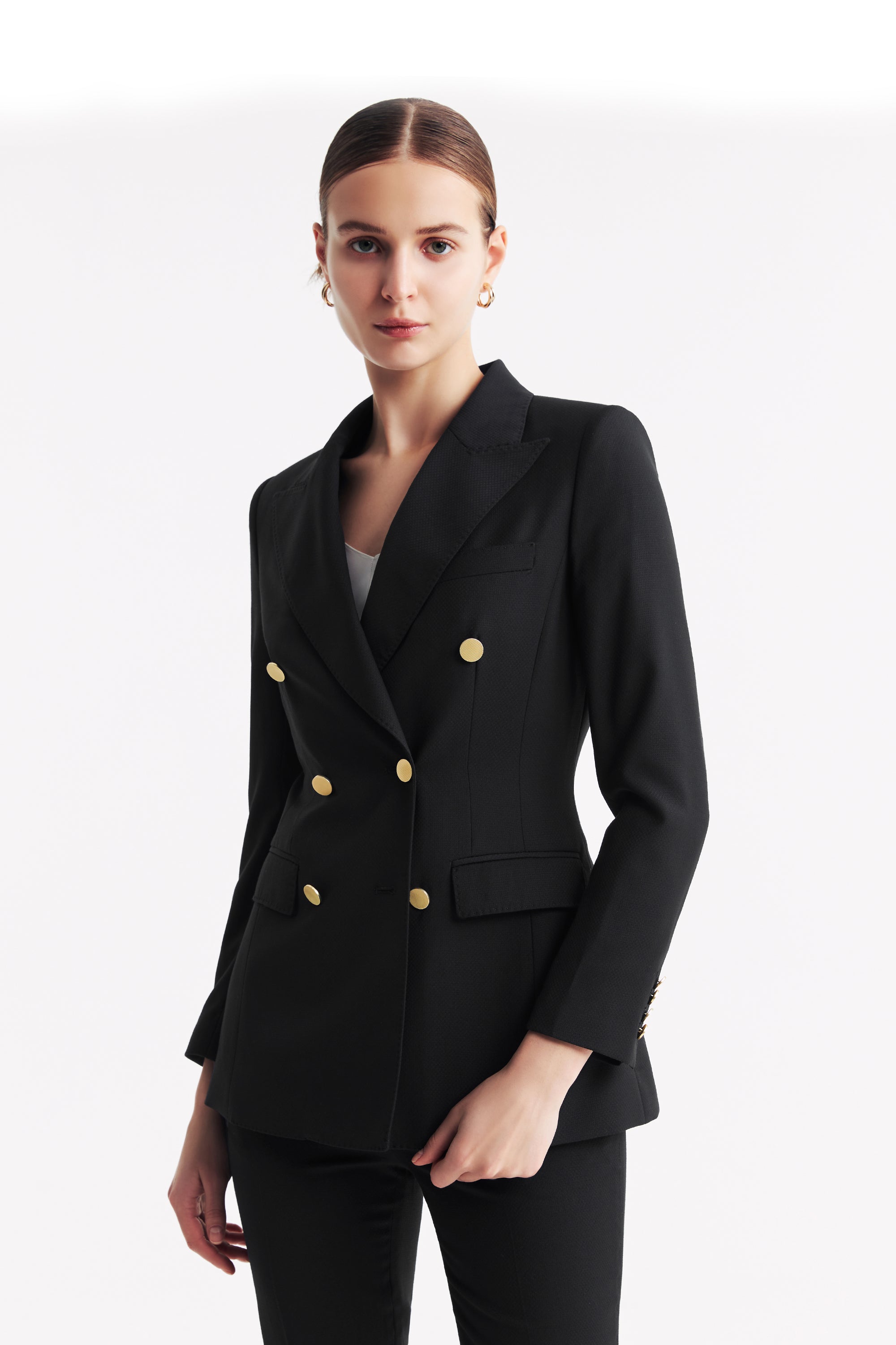 TieForHer - LC ACE™ Peak Lapel Double-breasted Blazer - Black Honeycomb Pattern - Blazer