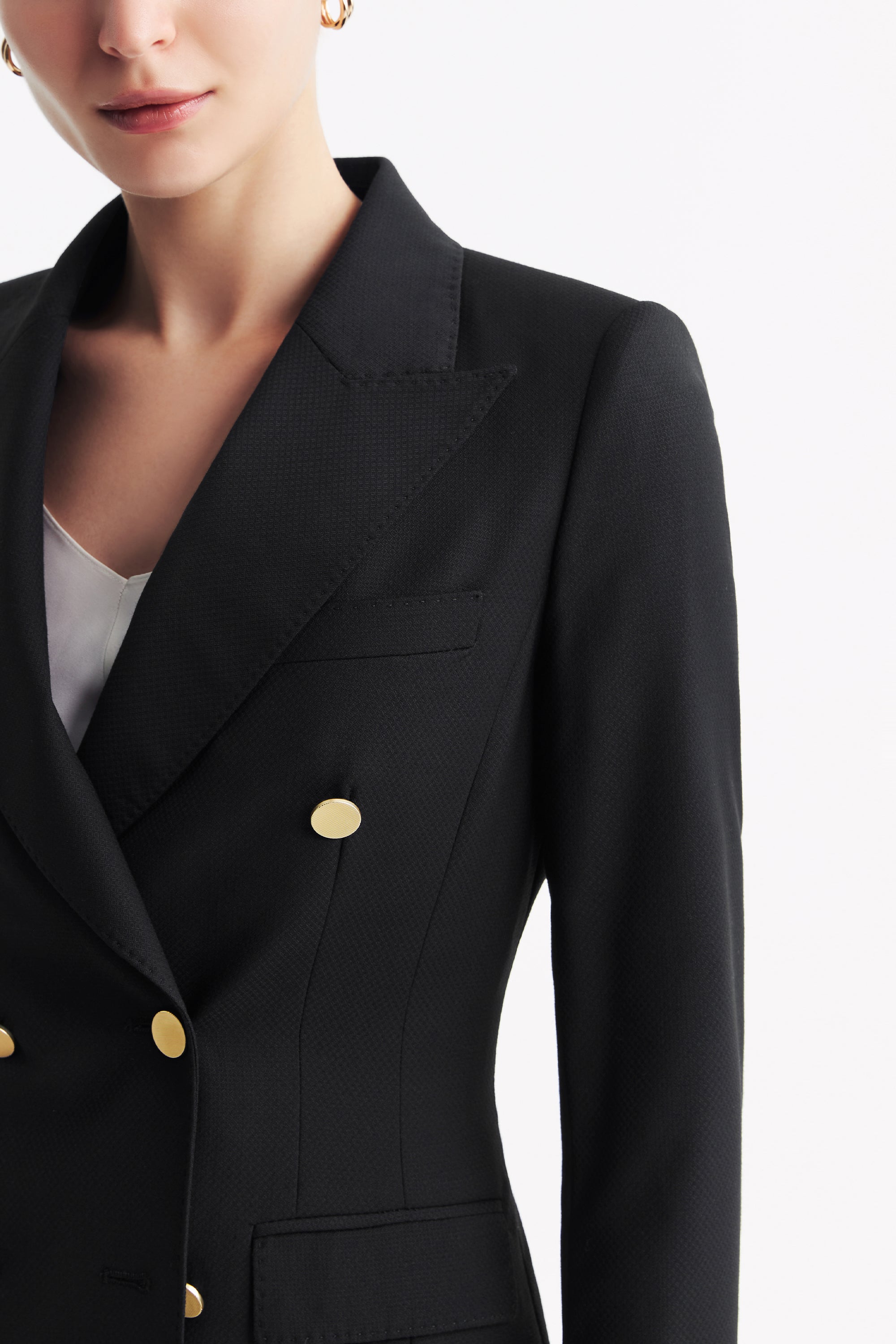 TieForHer - LC ACE™ Peak Lapel Double-breasted Blazer - Black Honeycomb Pattern - Blazer