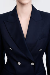 LC ACE™ Peak Lapel Double-breasted Blazer - Dark Blue Honeycomb Pattern