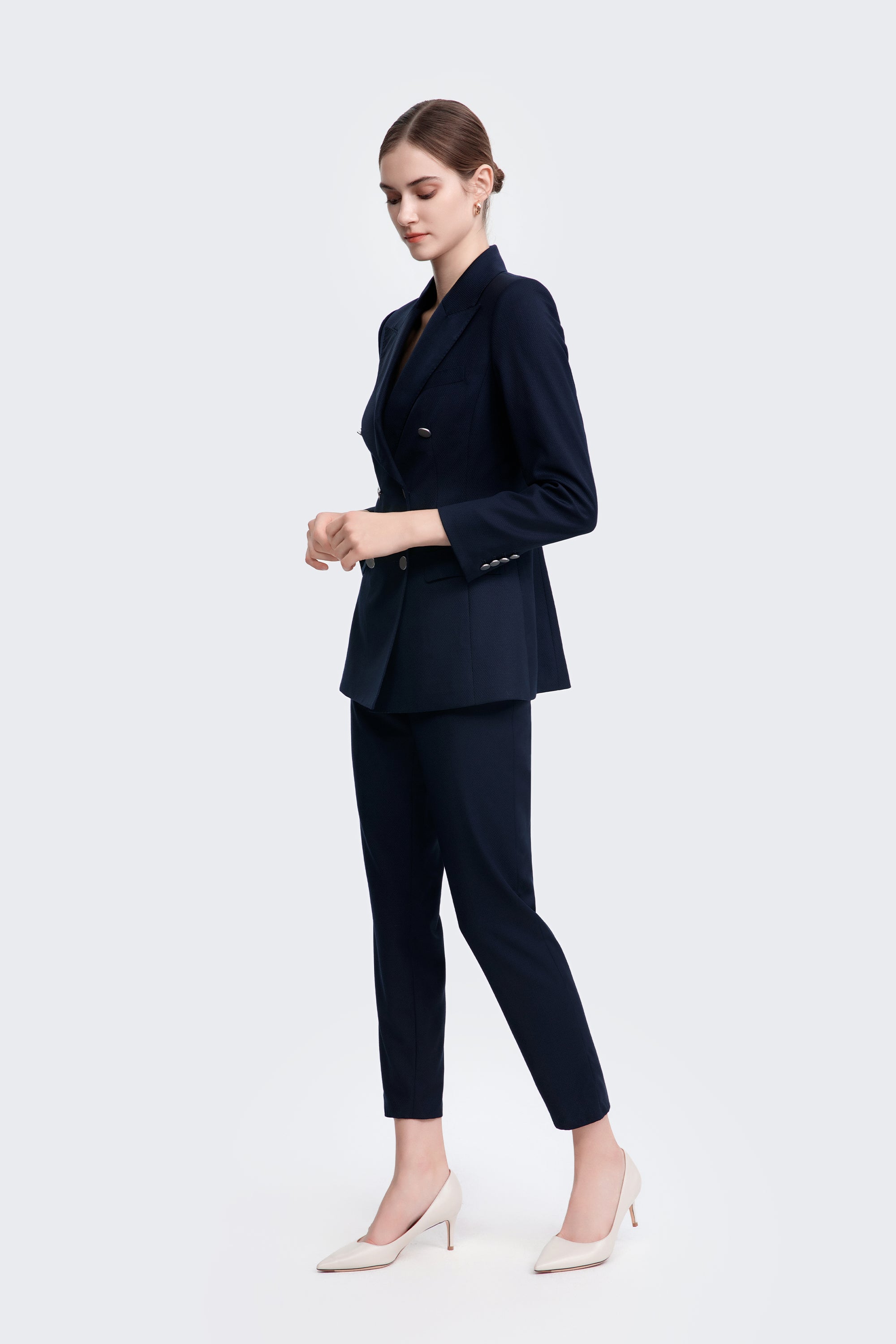 TieForHer - LC ACE™ Peak Lapel Double-breasted Blazer - Dark Blue Honeycomb Pattern - Blazer