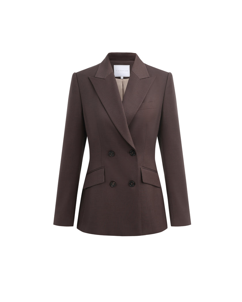 Sculpted Double-Breasted Blazer Ebony Brown