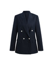 Double-Breasted Blazer Dark Navy Check
