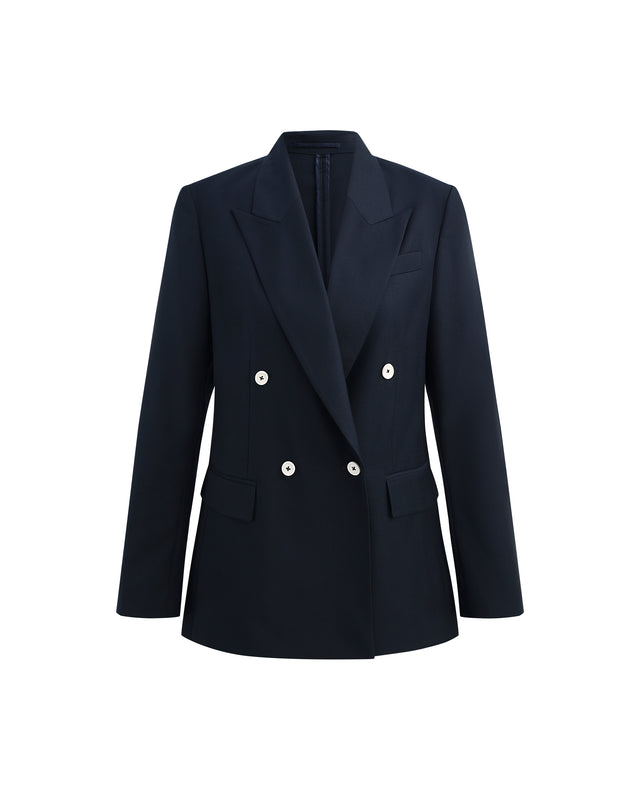 Double-Breasted Blazer Dark Navy Check