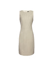 Curie textured apricot sleeveless wool dress with a round neckline, fitted waist and straight skirt