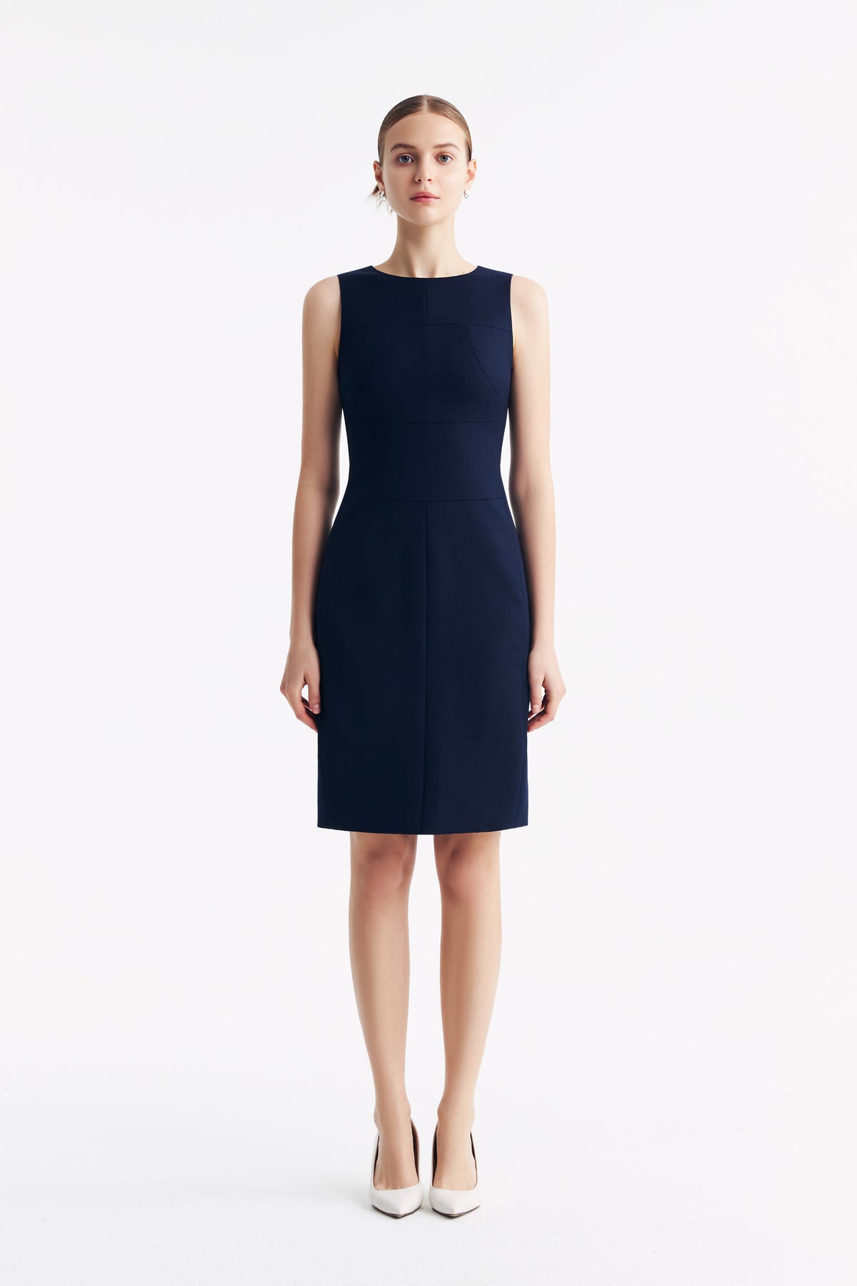 LC CURIE™ Loyal Navy Blue Honeycomb Pattern Diamond-ratio Tailoring Dress Styling