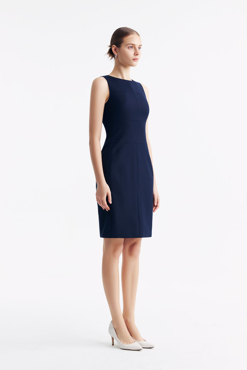 LC CURIE™ Loyal Navy Blue Honeycomb Pattern Diamond-ratio Tailoring Dress