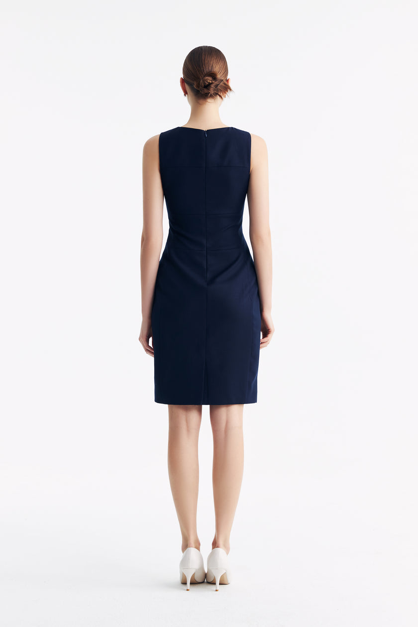 LC CURIE™ Loyal Navy Blue Honeycomb Pattern Diamond-ratio Tailoring Dress