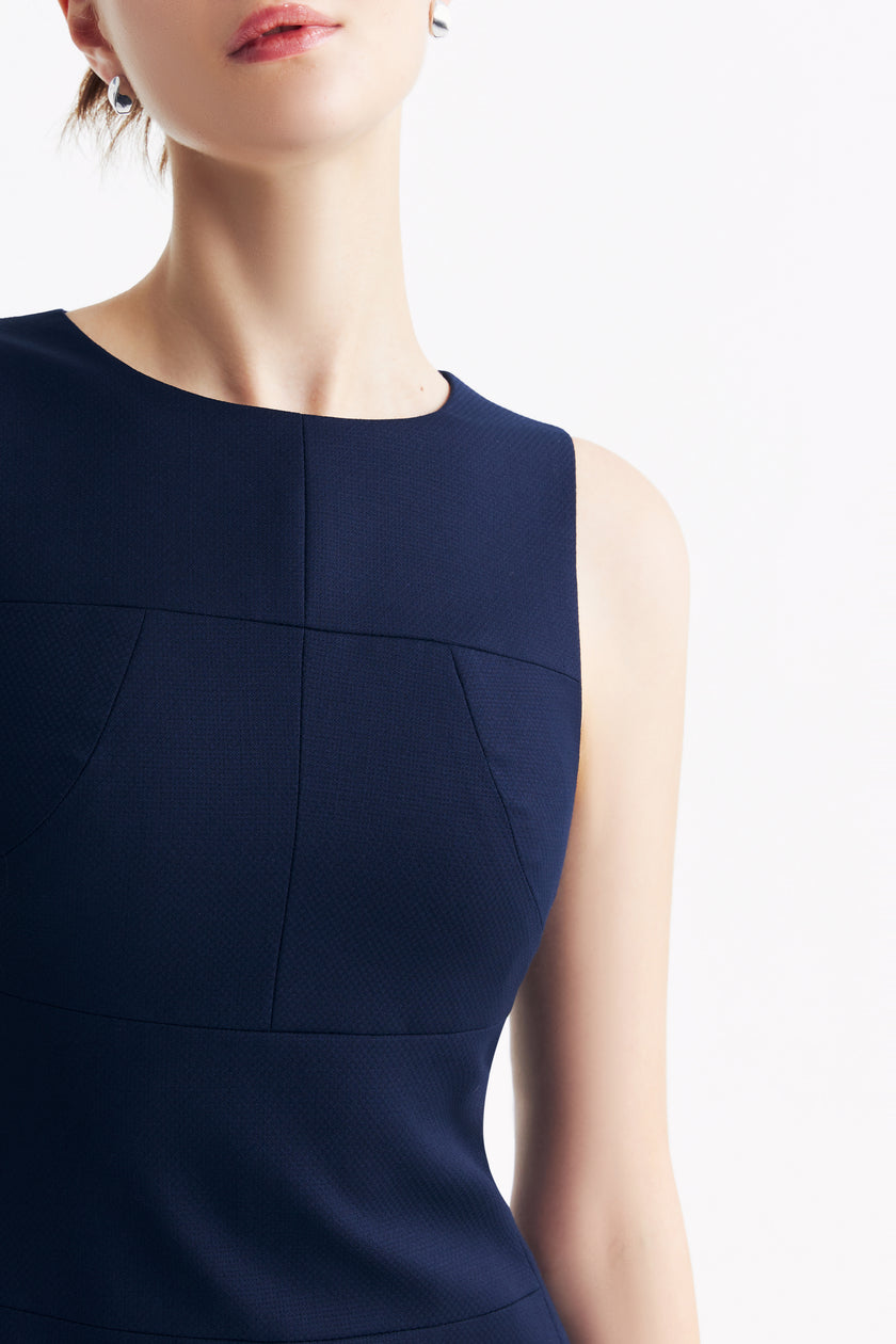 LC CURIE™ Loyal Navy Blue Honeycomb Pattern Diamond-ratio Tailoring Dress