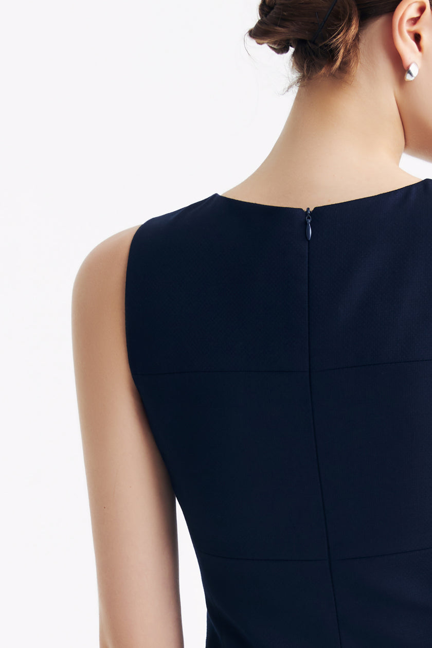 LC CURIE™ Loyal Navy Blue Honeycomb Pattern Diamond-ratio Tailoring Dress