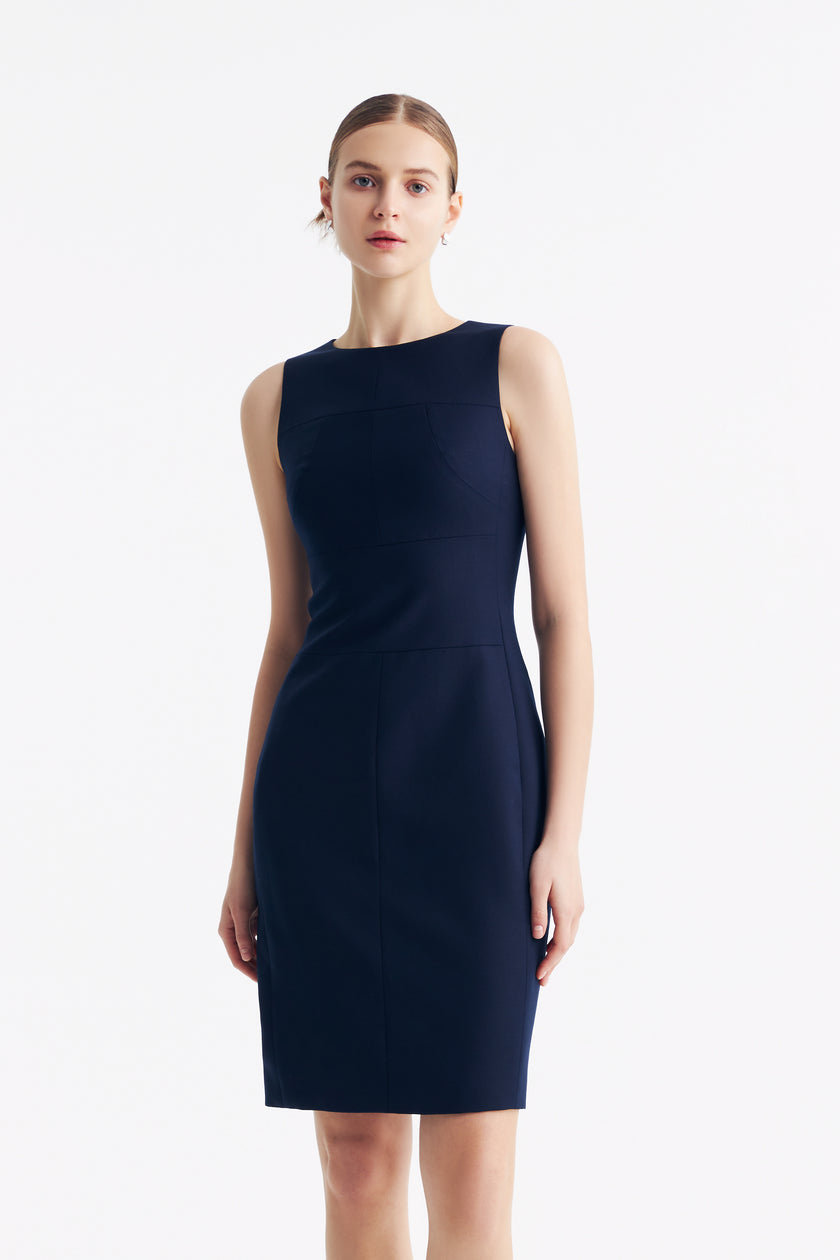 LC CURIE™ Loyal Navy Blue Honeycomb Pattern Diamond-ratio Tailoring Dress