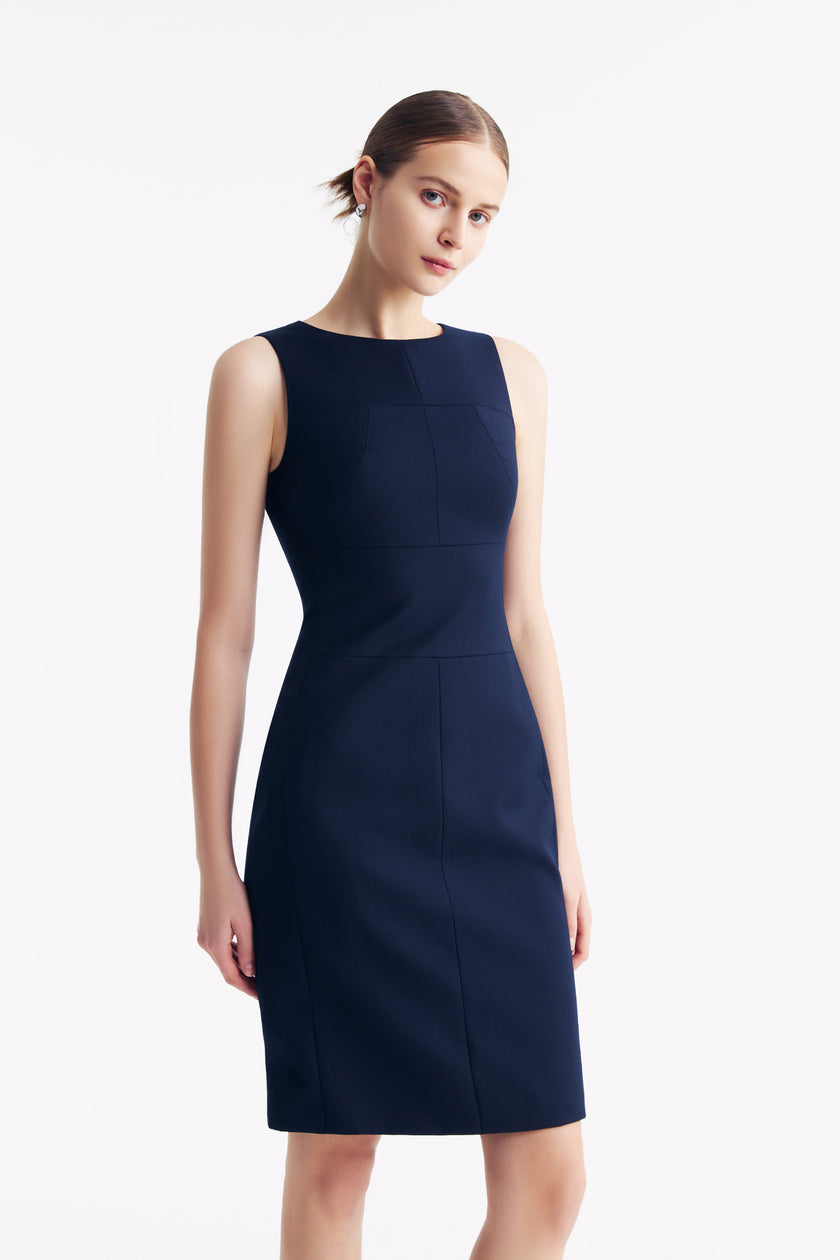 LC CURIE™ Loyal Navy Blue Honeycomb Pattern Diamond-ratio Tailoring Dress