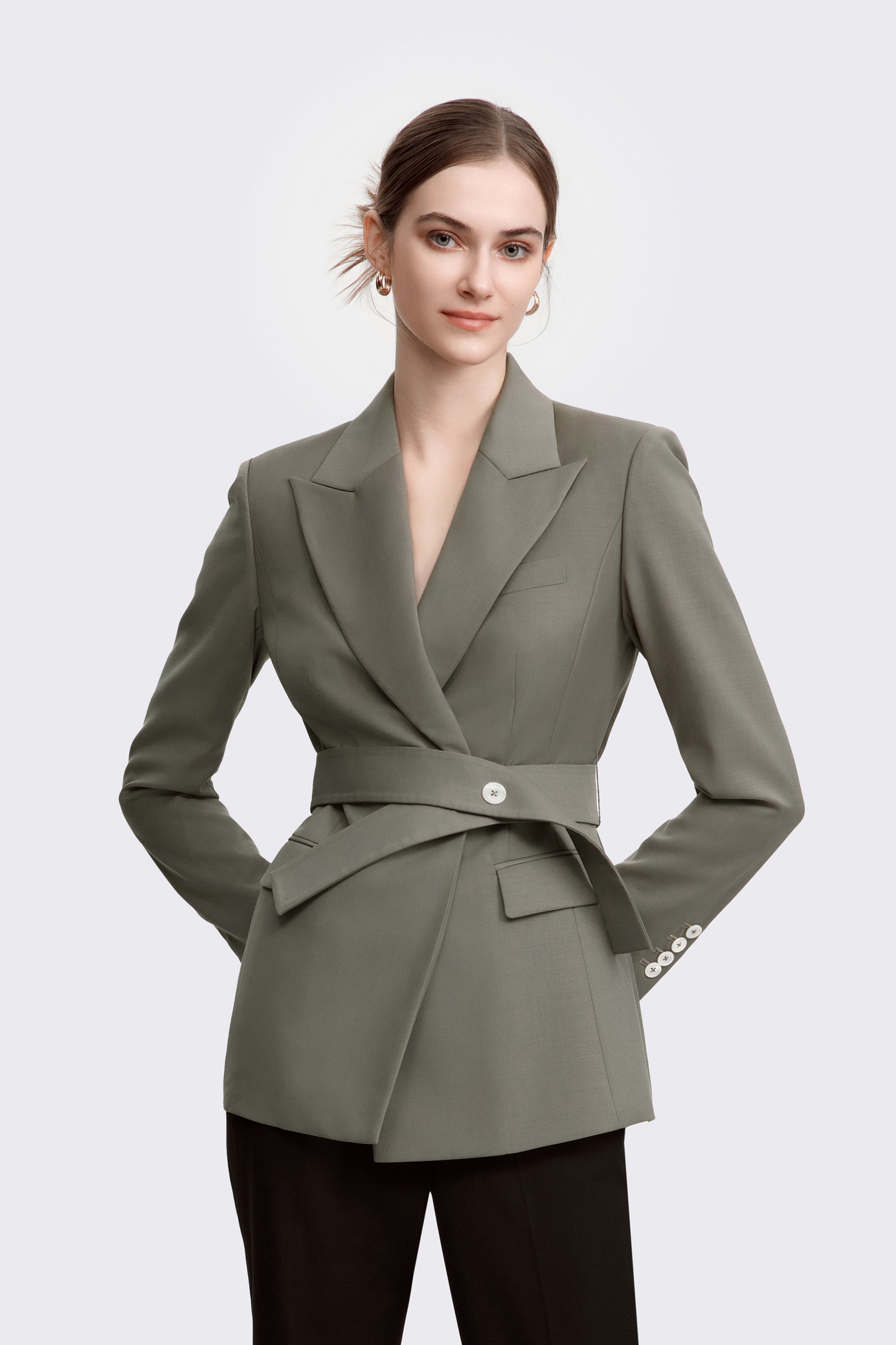 TieForHer - LéSuit™ Waist Tailored Blazer - Deep Khaki - Blazer