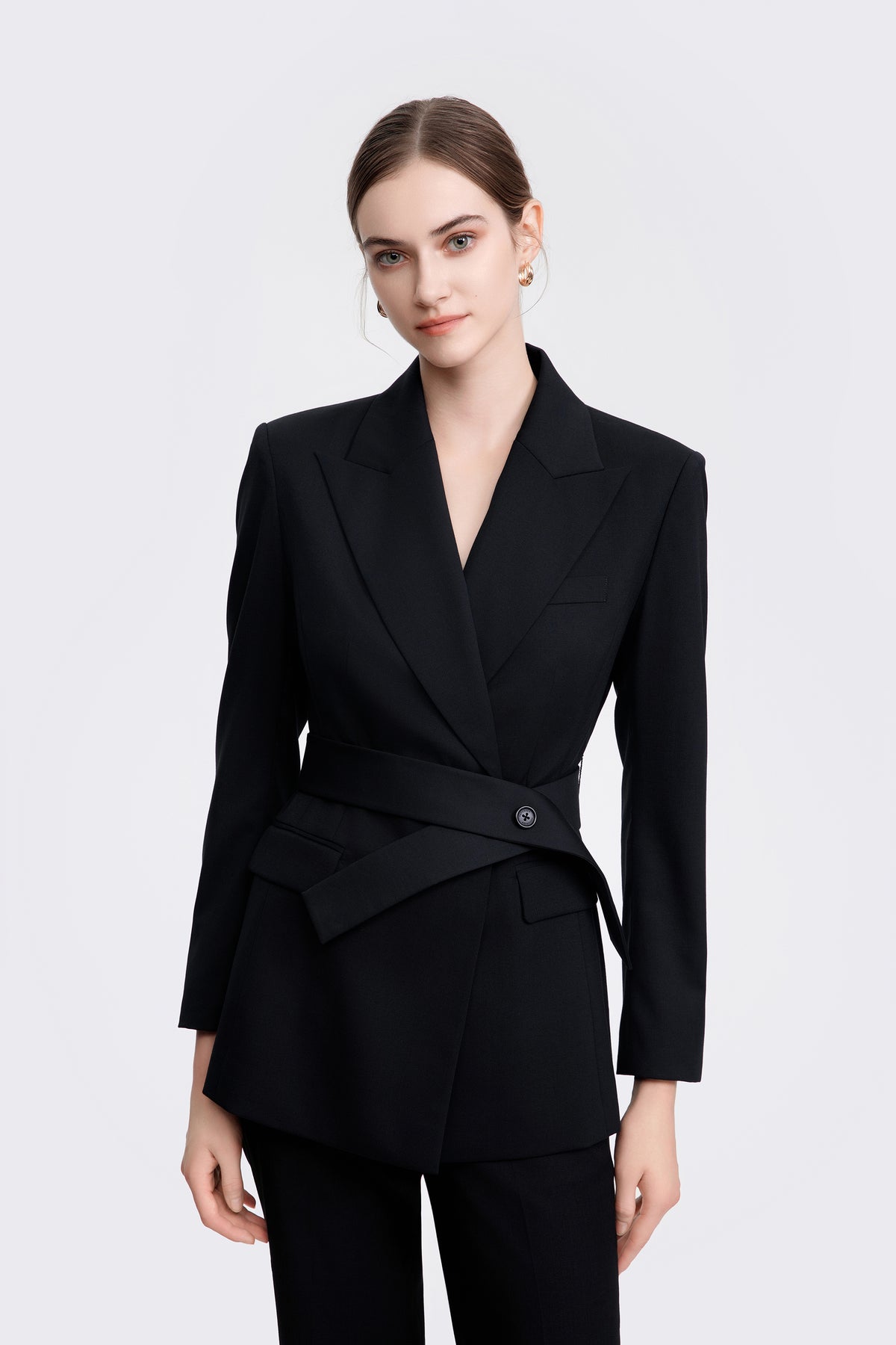 EV LéSuit™ Oxford Graphite Black Waist Tailored Blazer Styling