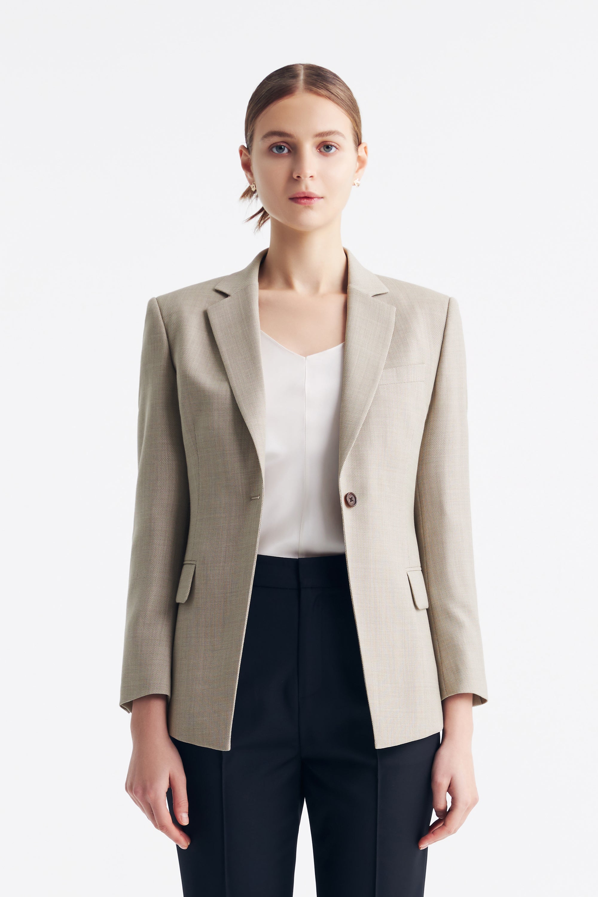 TieForHer - LC DIANA™ Black Flat Collar Single-button Blazer - Apricot - Blazer