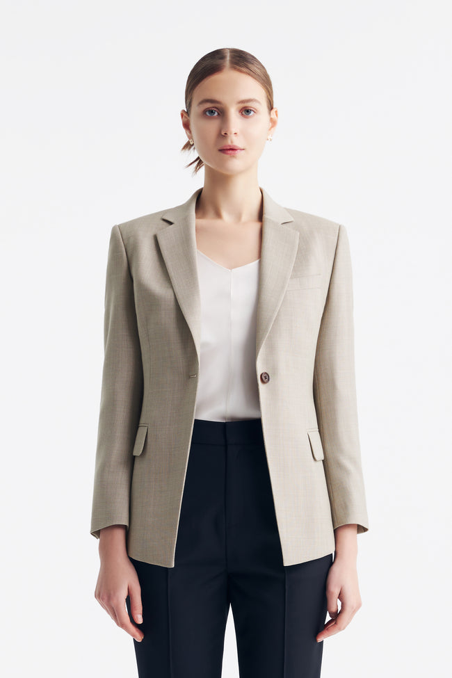 LC DIANA™ Black Flat Collar Single-button Blazer - Apricot