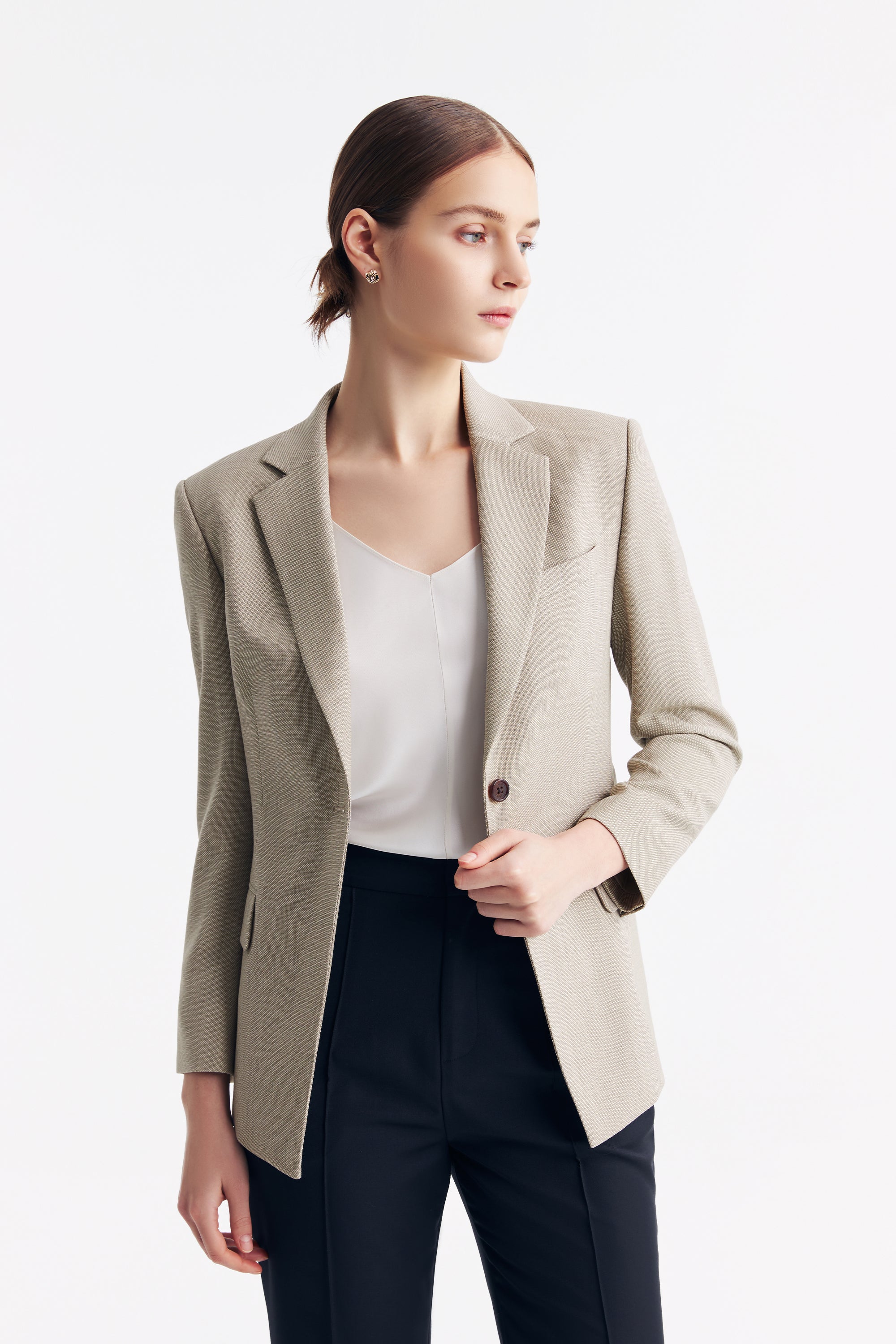 TieForHer - LC DIANA™ Black Flat Collar Single-button Blazer - Apricot - Blazer