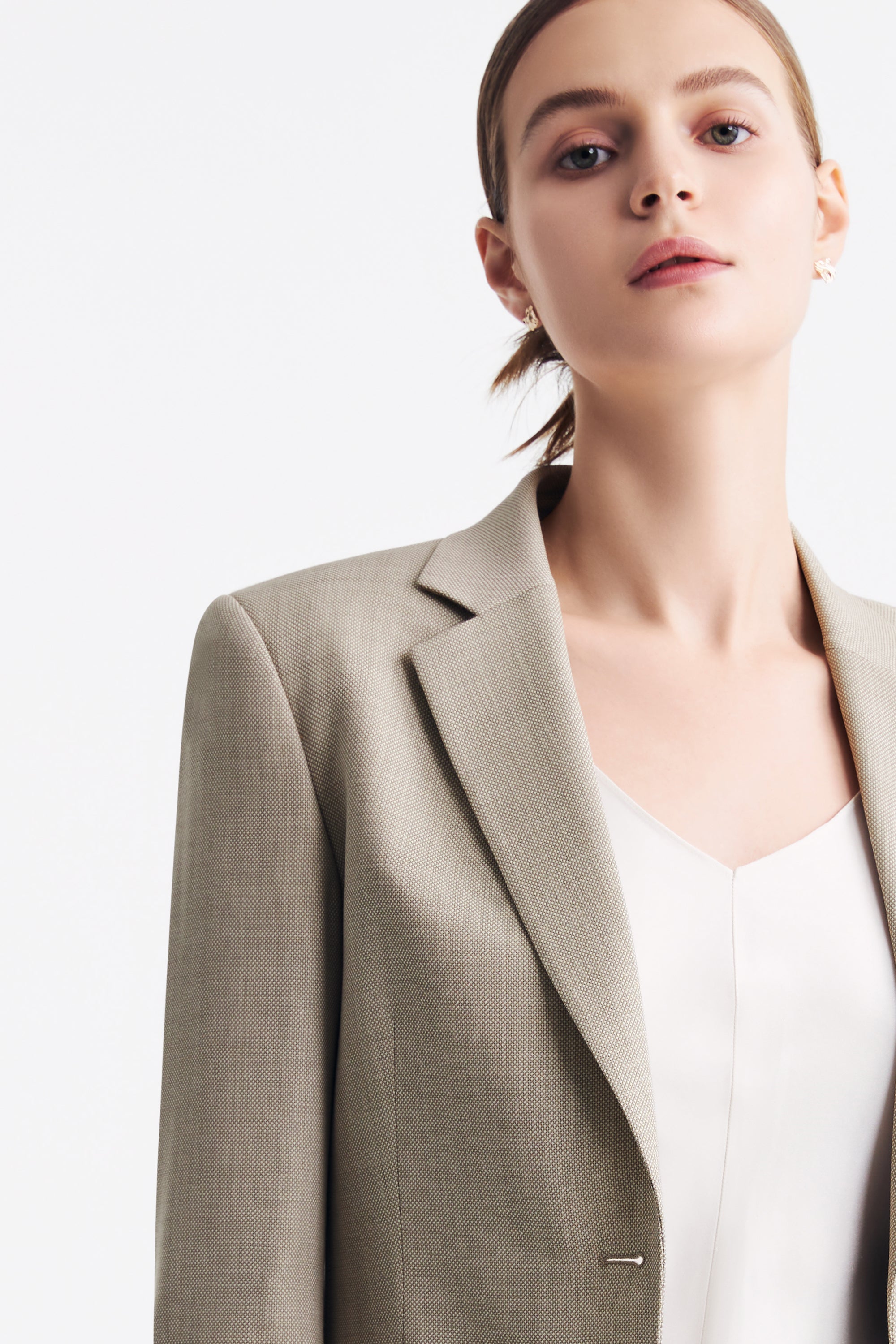 TieForHer - LC DIANA™ Black Flat Collar Single-button Blazer - Apricot - Blazer